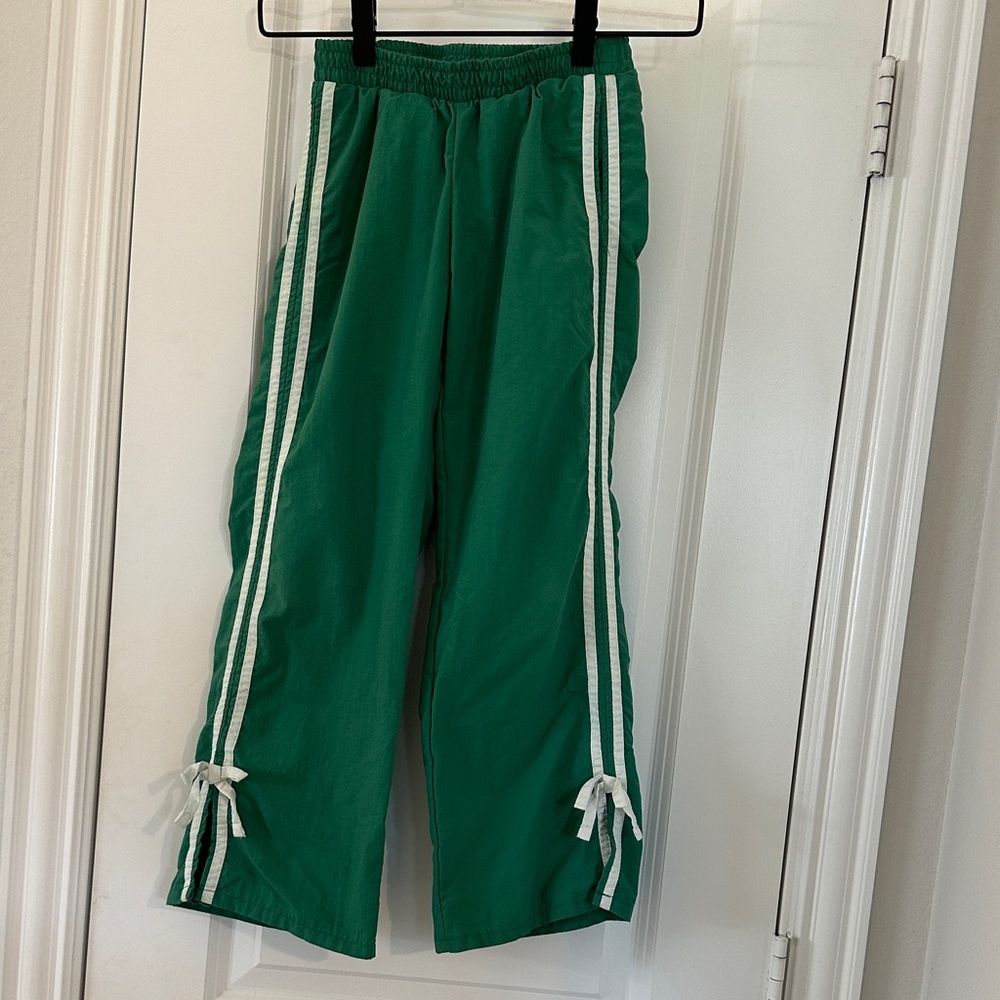 Kids Green Track Pants with White Stripes